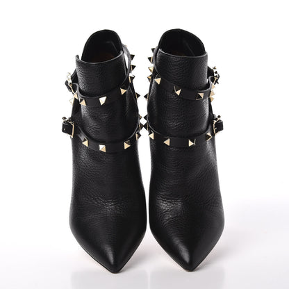 Valentino Garavani Pebbled Calfskin Rockstud Double Buckle 100mm Ankle Boots 38.5 Black 5 of 9