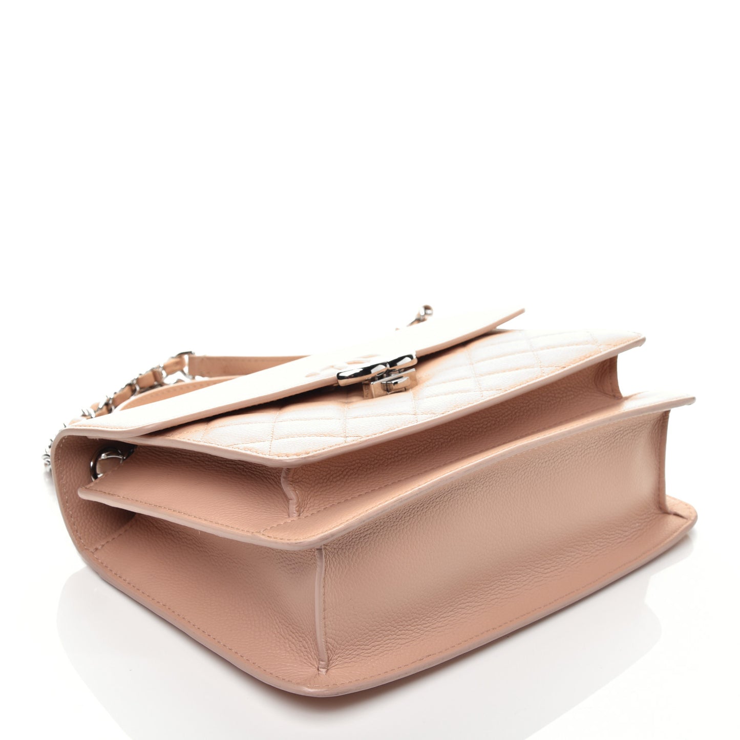Grained Calfskin Quilted Small CC Box Top Handle Flap Beige