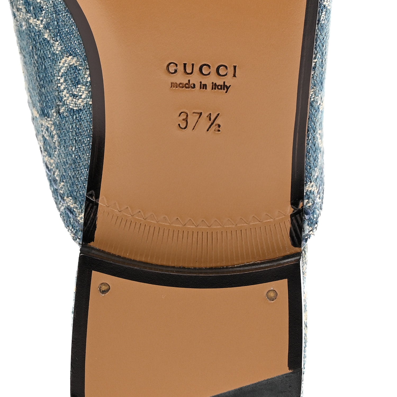 Gucci New Denim GG Malaga Kid Womens Princetown Slippers 37.5 Light Blue Royale 7 of 10