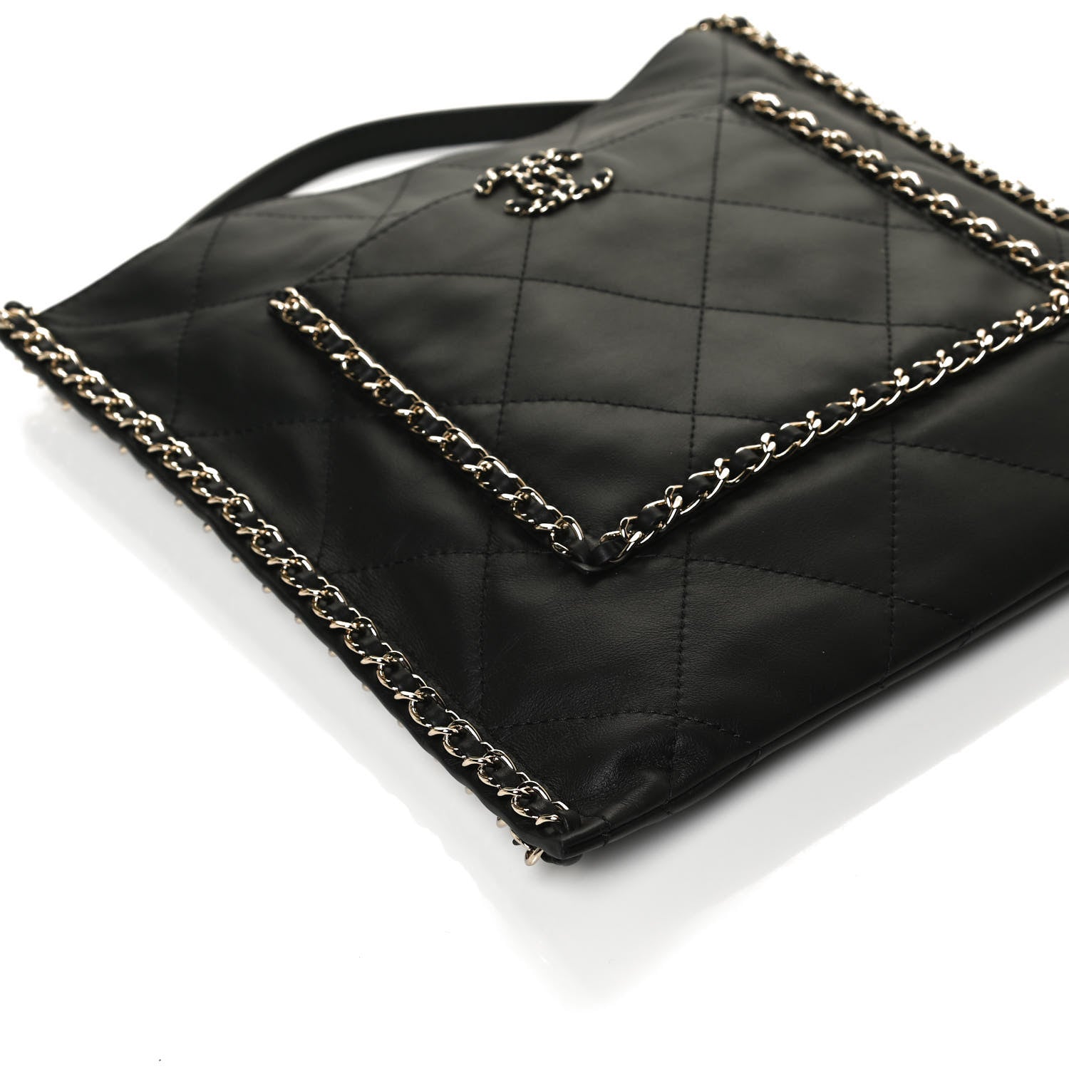 Chanel Calfskin Quilted Chain Flat Tote Black 11 of 12