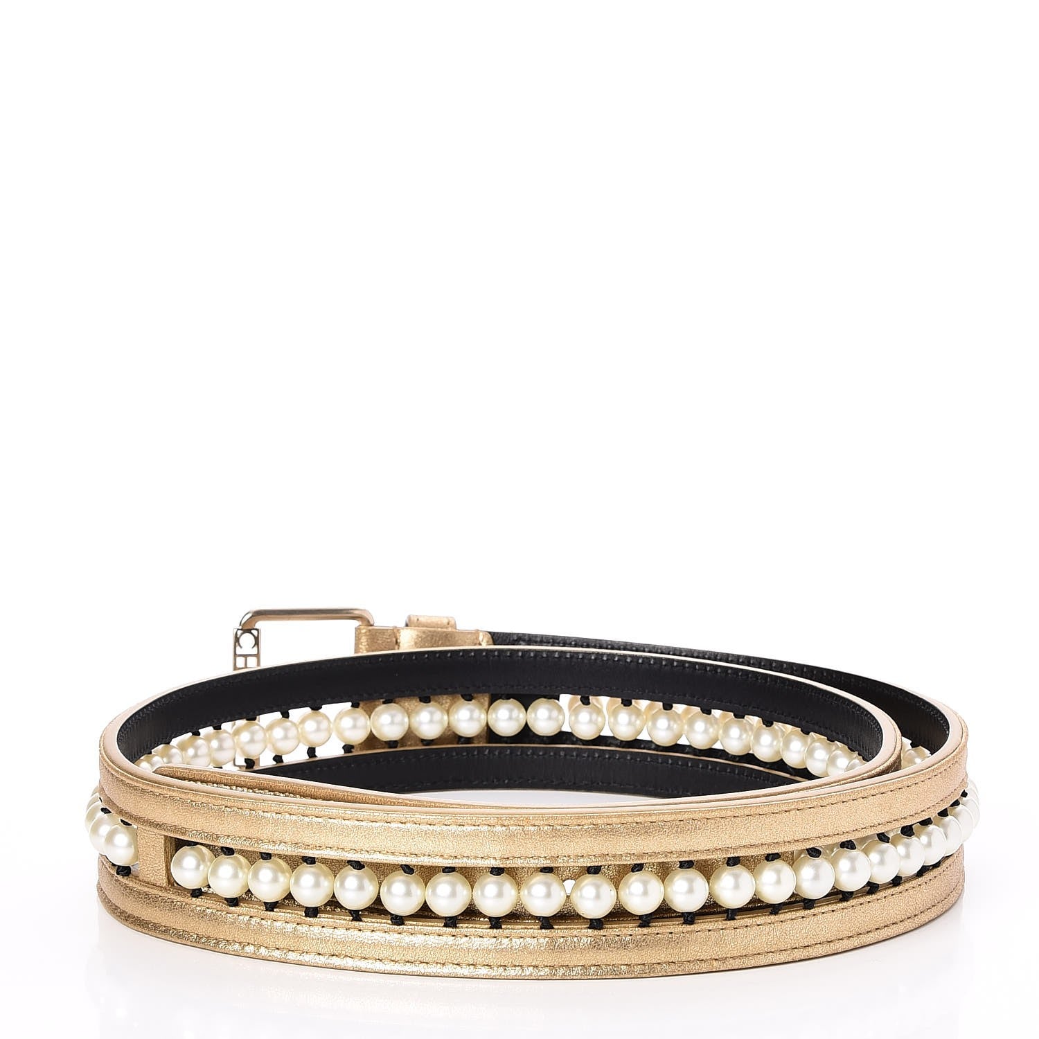 Chanel Metallic Lambskin Pearl CC Belt 90 36 Gold 3 of 5
