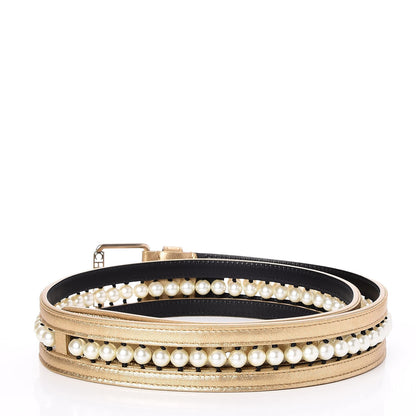 Chanel Metallic Lambskin Pearl CC Belt 90 36 Gold 3 of 5