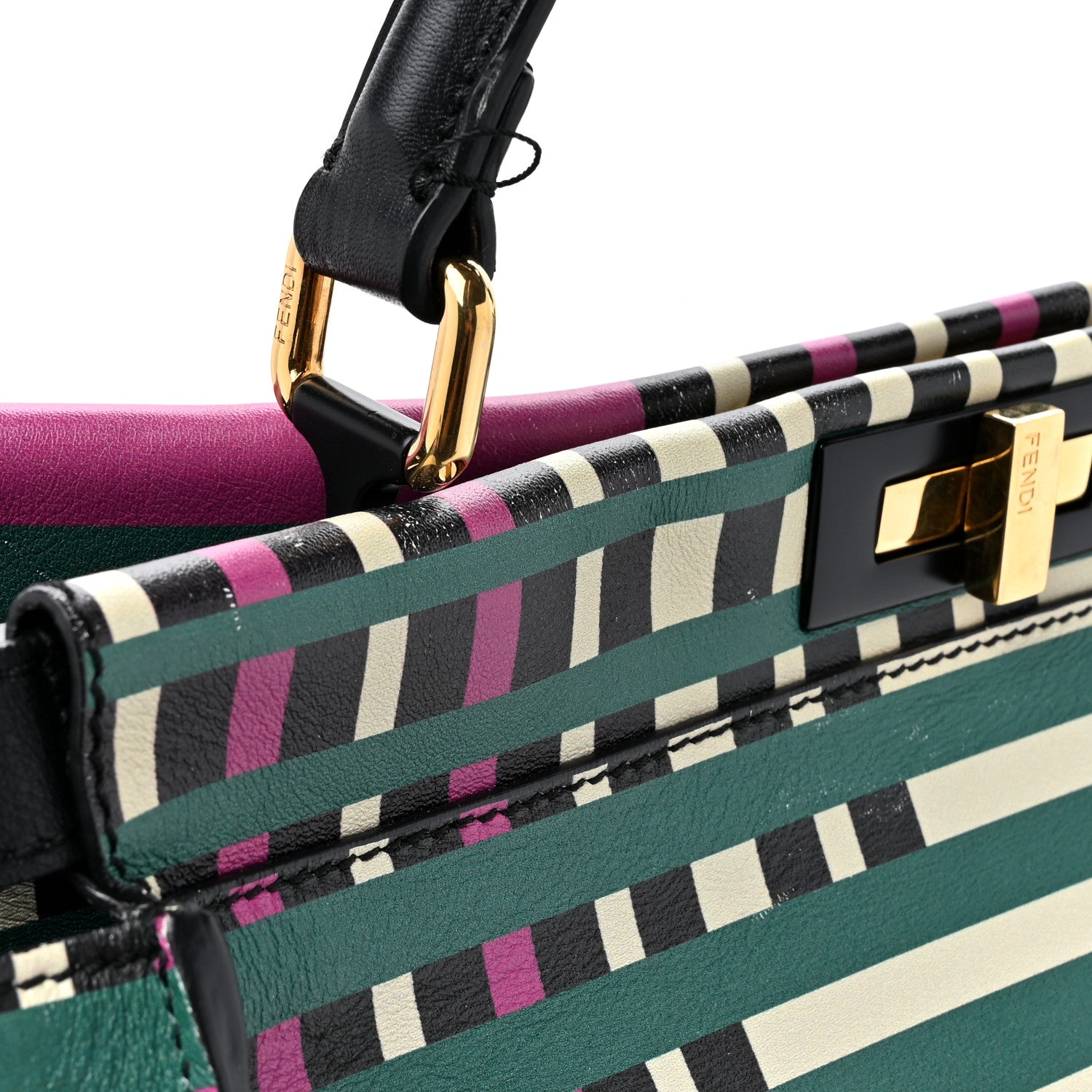 Fendi Vitello Seta Digital Print Large Peekaboo Iconic Satchel Multicolor Black 13 of 19