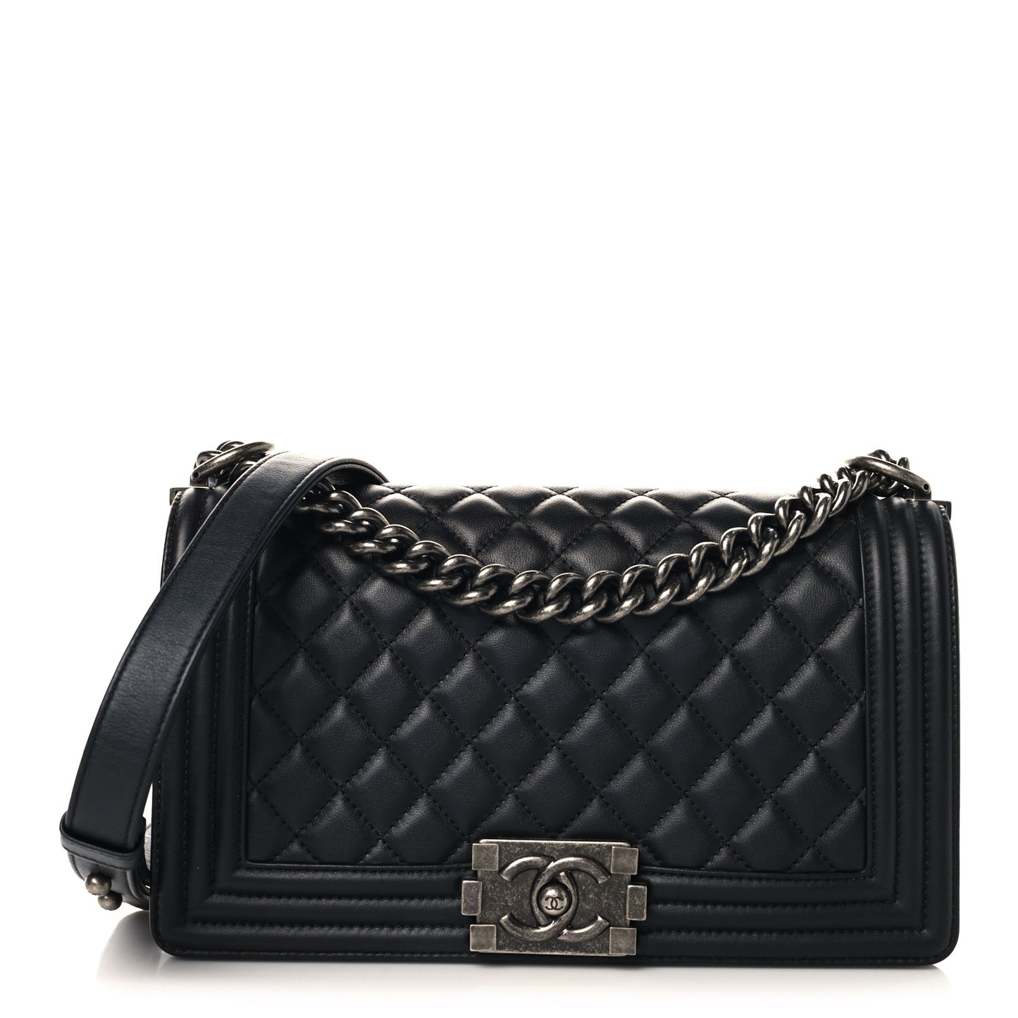 Lambskin Quilted Medium Boy Flap Black