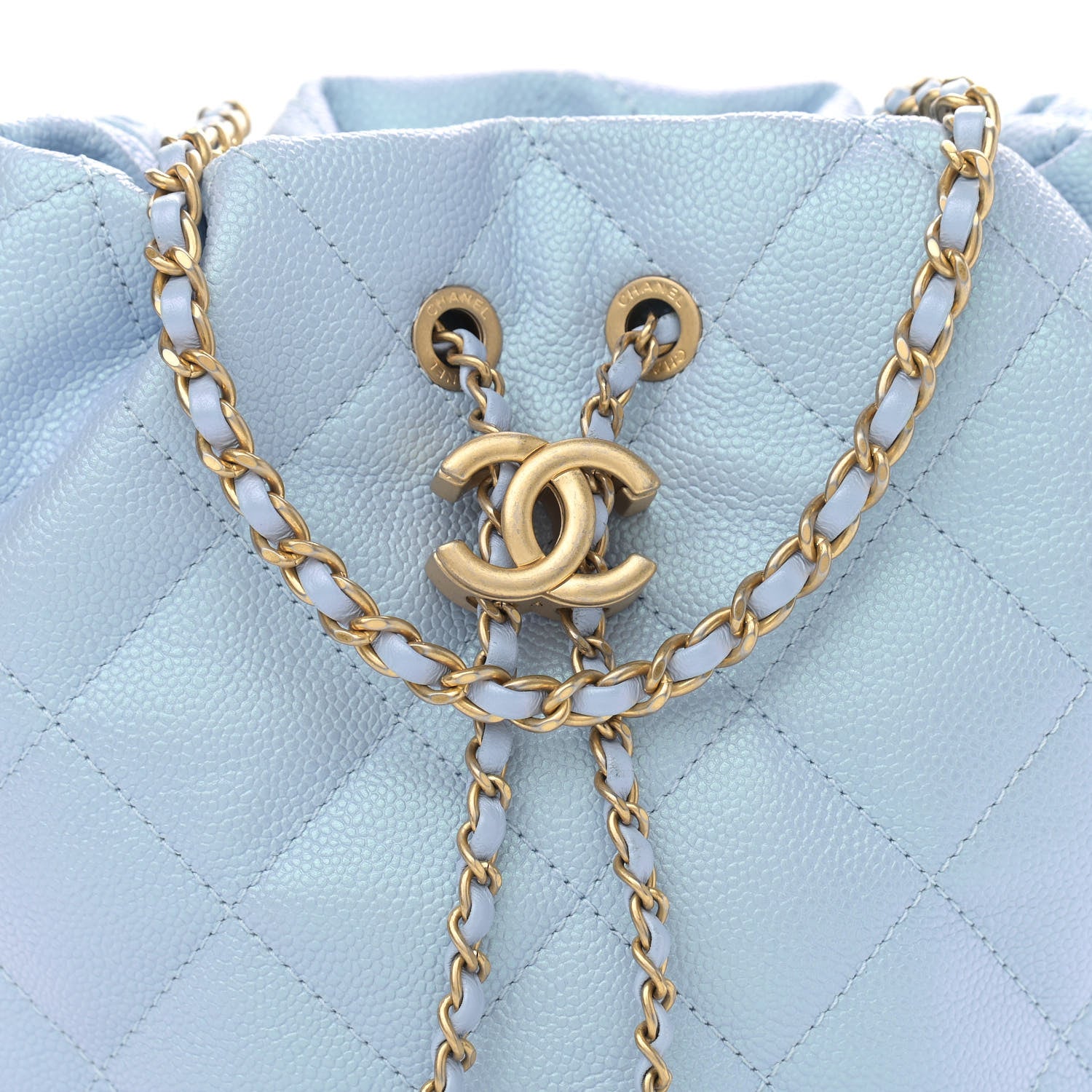 Chanel Iridescent Caviar Quilted My Perfect CC Bucket Drawstring Bag Light Blue 8 of 11