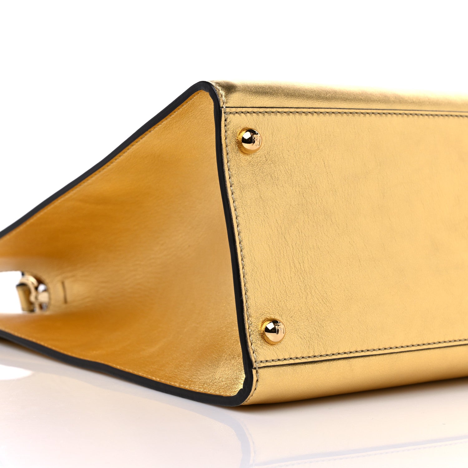 Fendi Vitello Catalan Mirror Plexiglass Logo Embossed Medium Fendi Sunshine Shopper Tote Gold 8 of 9