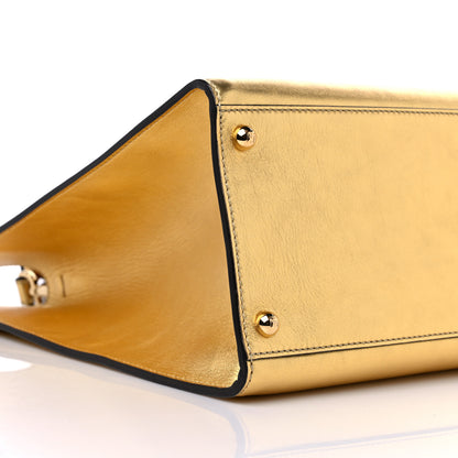 Fendi Vitello Catalan Mirror Plexiglass Logo Embossed Medium Fendi Sunshine Shopper Tote Gold 8 of 9