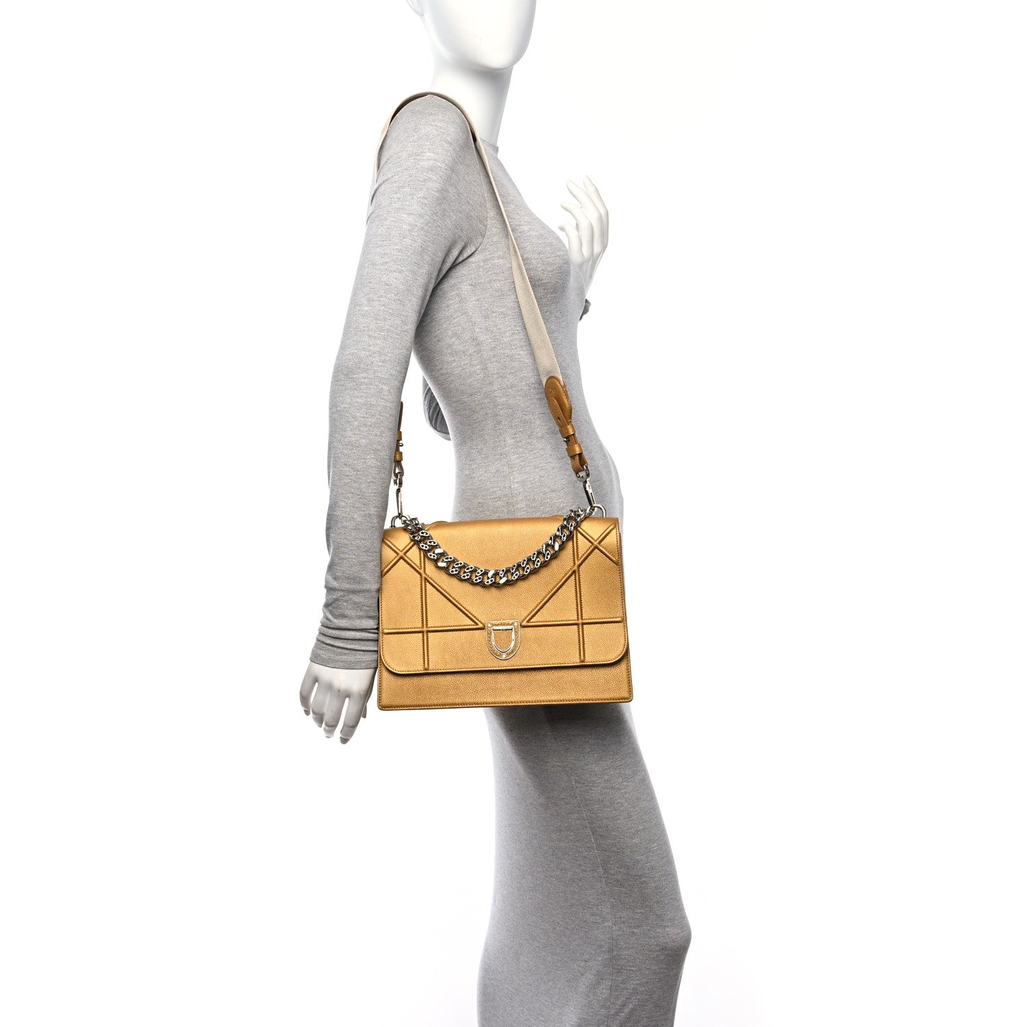 Christian Dior Metallic Grained Calfskin Diorama Satchel Gold 2 of 9