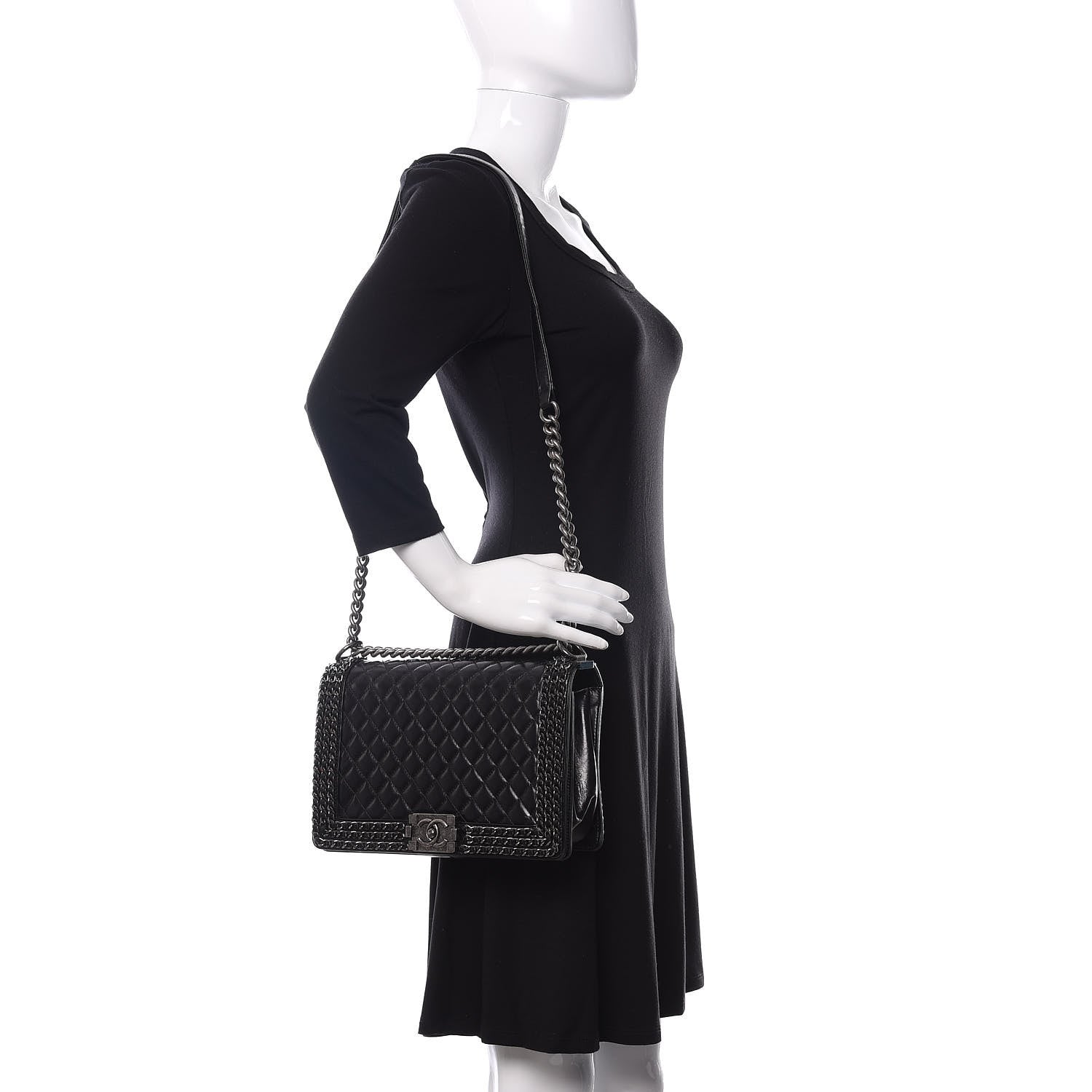 Chanel Glazed Calfskin Quilted New Medium Boy Chained Flap Black 2 of 10