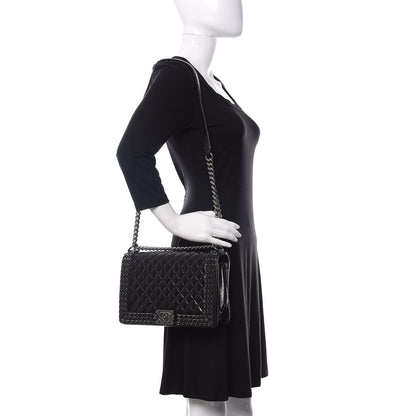 Chanel Glazed Calfskin Quilted New Medium Boy Chained Flap Black 2 of 10