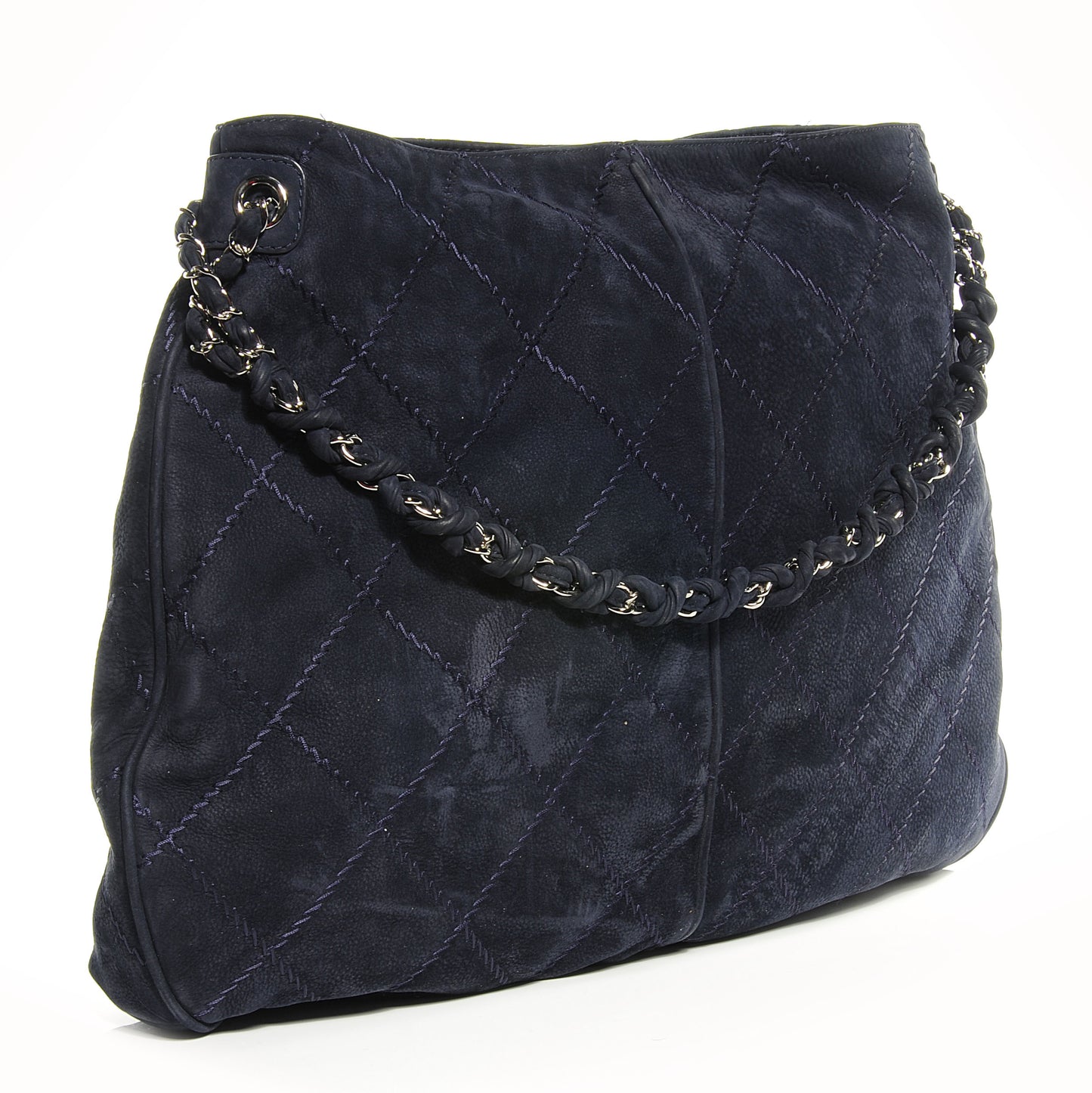 Suede Braided Chain Shopping Tote Large Dark Blue