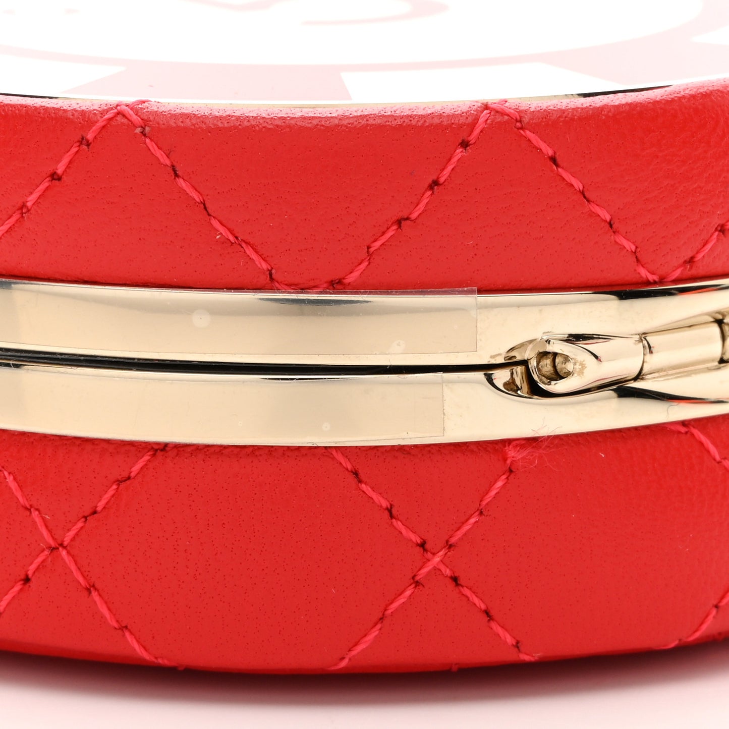 Lambskin Enamel Quilted Round Poker Chip Clutch With Chain Red White