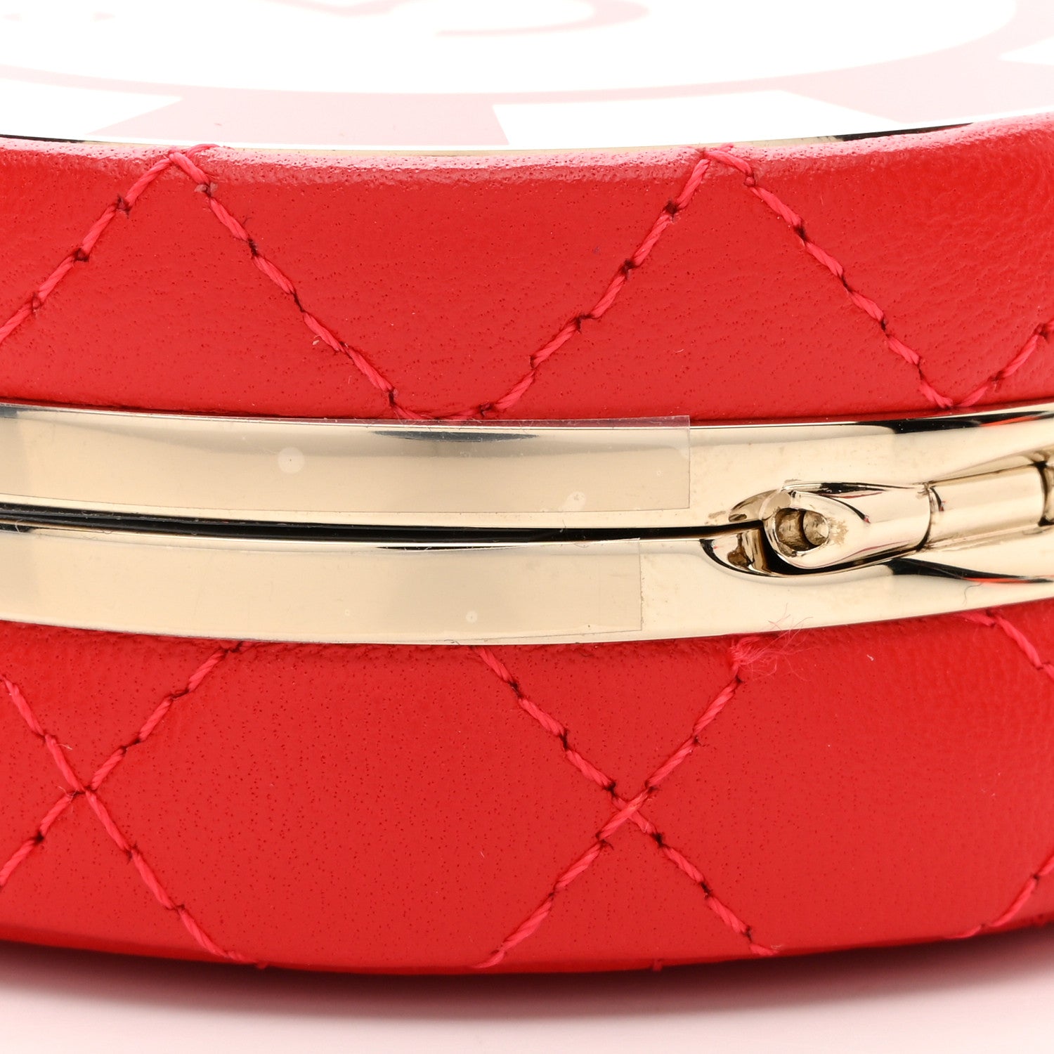 Chanel Lambskin Enamel Quilted Round Poker Chip Clutch With Chain Red White 9 of 10