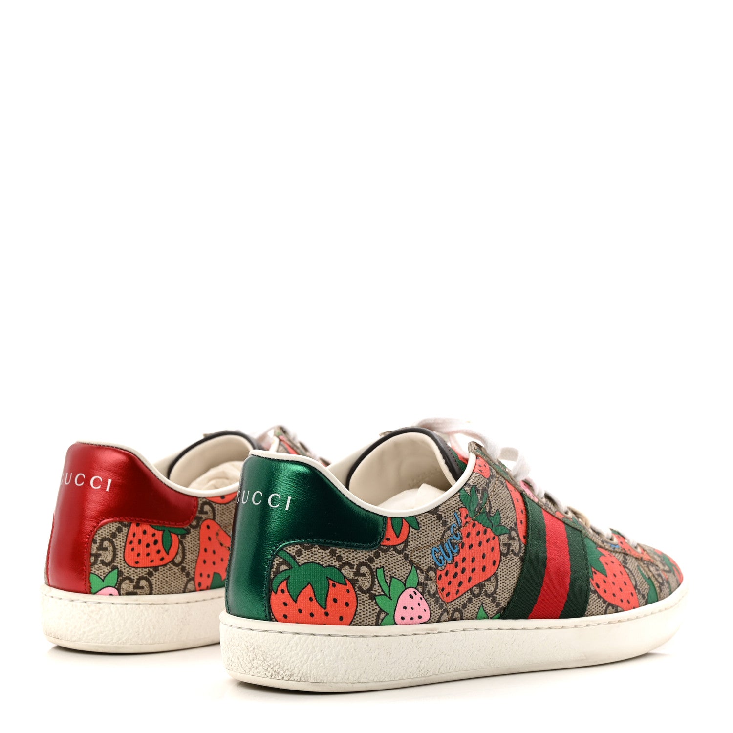 Gucci GG Supreme Monogram Strawberry Web Womens Ace Sneakers 36.5 Beige Multicolor Red Green 5 of 10