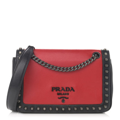 Prada Glace Calfskin Studded Crossbody Fuoco Black 1 of 13