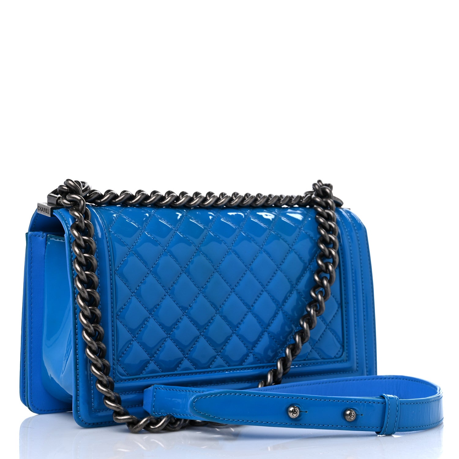 Chanel Patent Calfskin Quilted Medium Boy Flap Blue 3 of 14