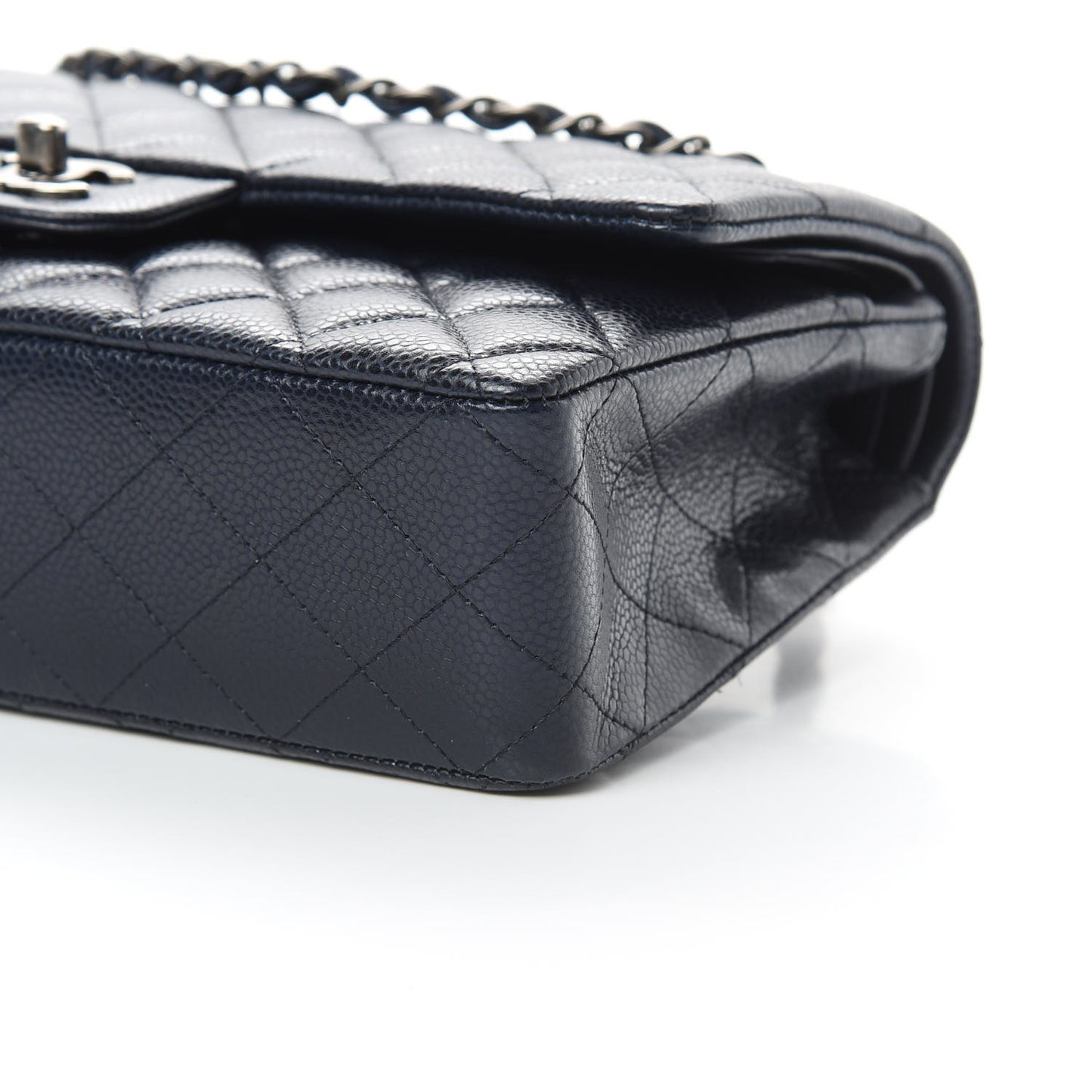 Caviar Quilted Medium Double Flap Navy