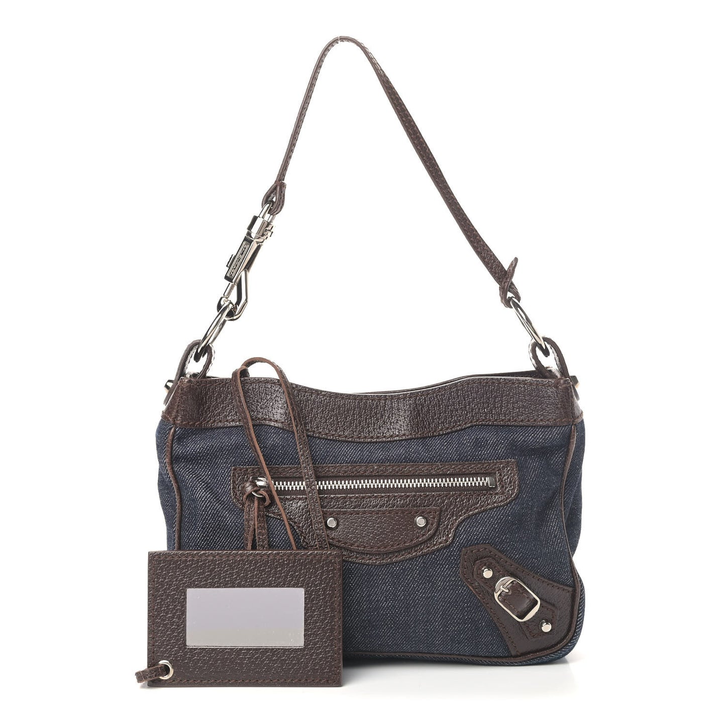 Denim Pigskin Classic Silver Hardware Shoulder Bag Chocolate