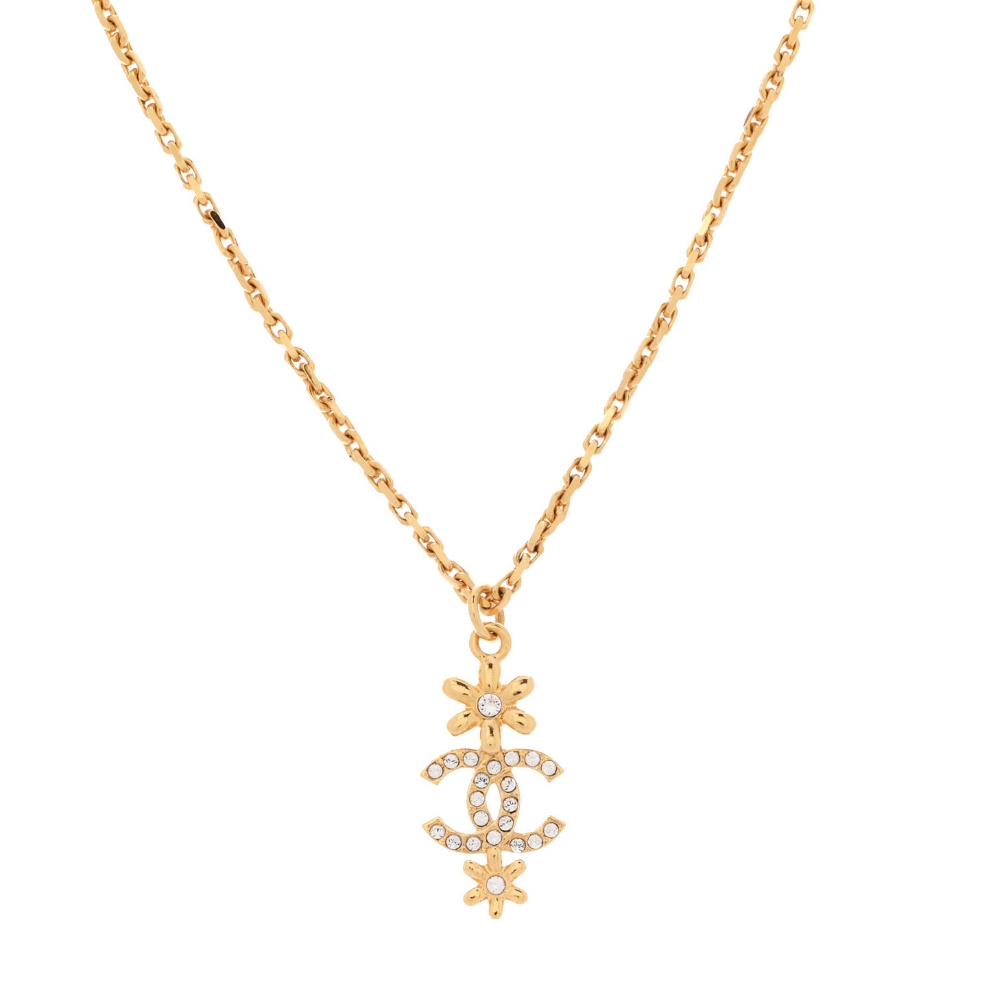 Crystal CC Flower Necklace Gold