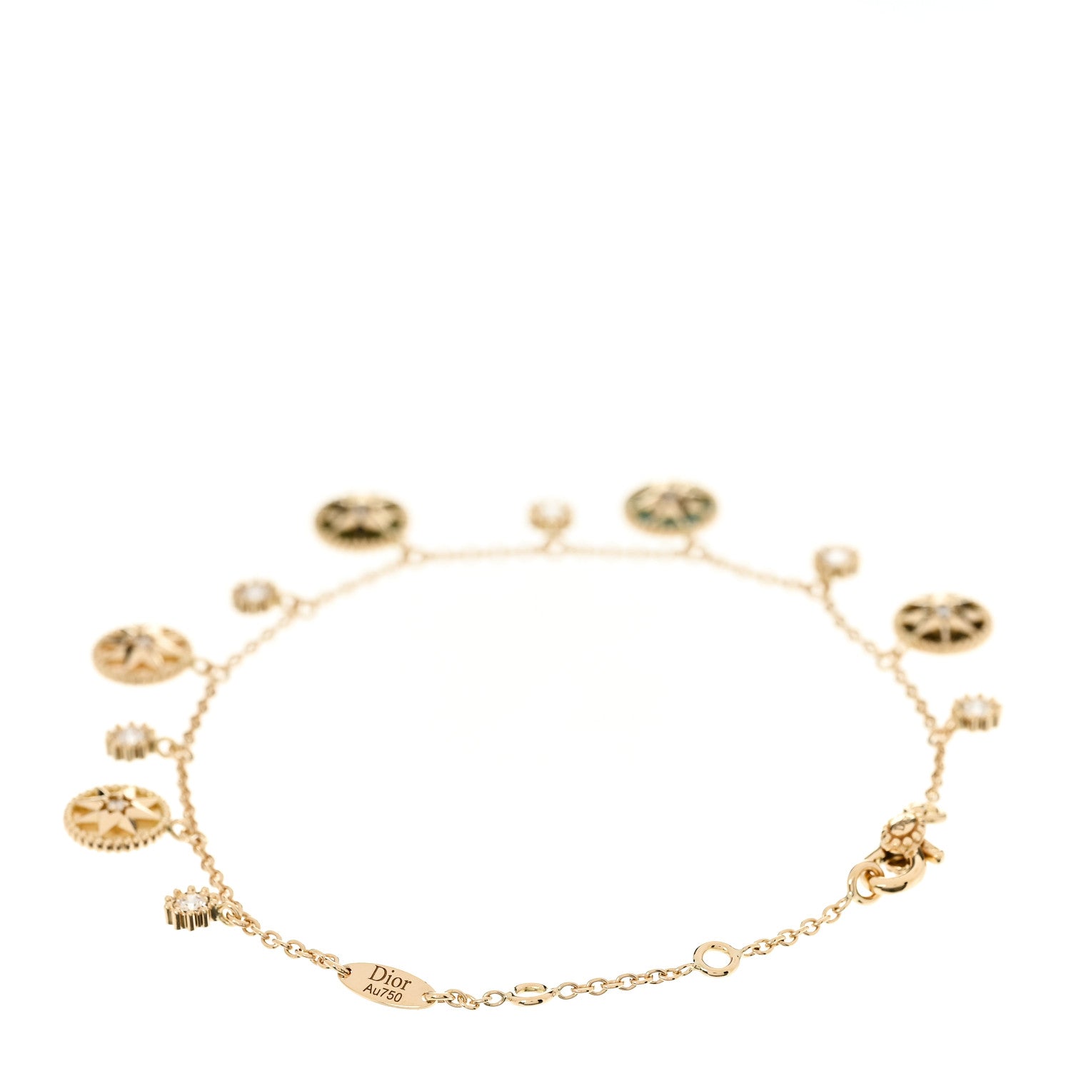 Christian Dior 18K Yellow Gold Diamond Mother of Pearl Multi Gemstone Rose Des Vents Charm Bracelet 3 of 4