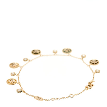 Christian Dior 18K Yellow Gold Diamond Mother of Pearl Multi Gemstone Rose Des Vents Charm Bracelet 3 of 4