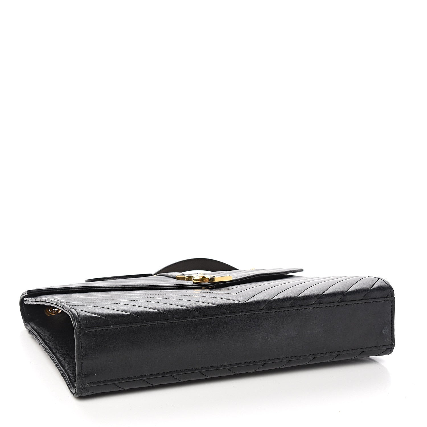 Saint Laurent Smooth Calfskin Matelasse Chevron Large Monogram Satchel Black 3 of 10