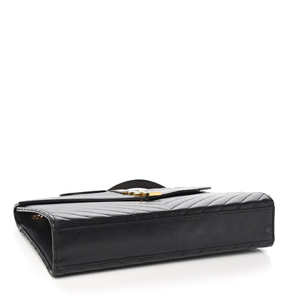 Saint Laurent Smooth Calfskin Matelasse Chevron Large Monogram Satchel Black 3 of 10