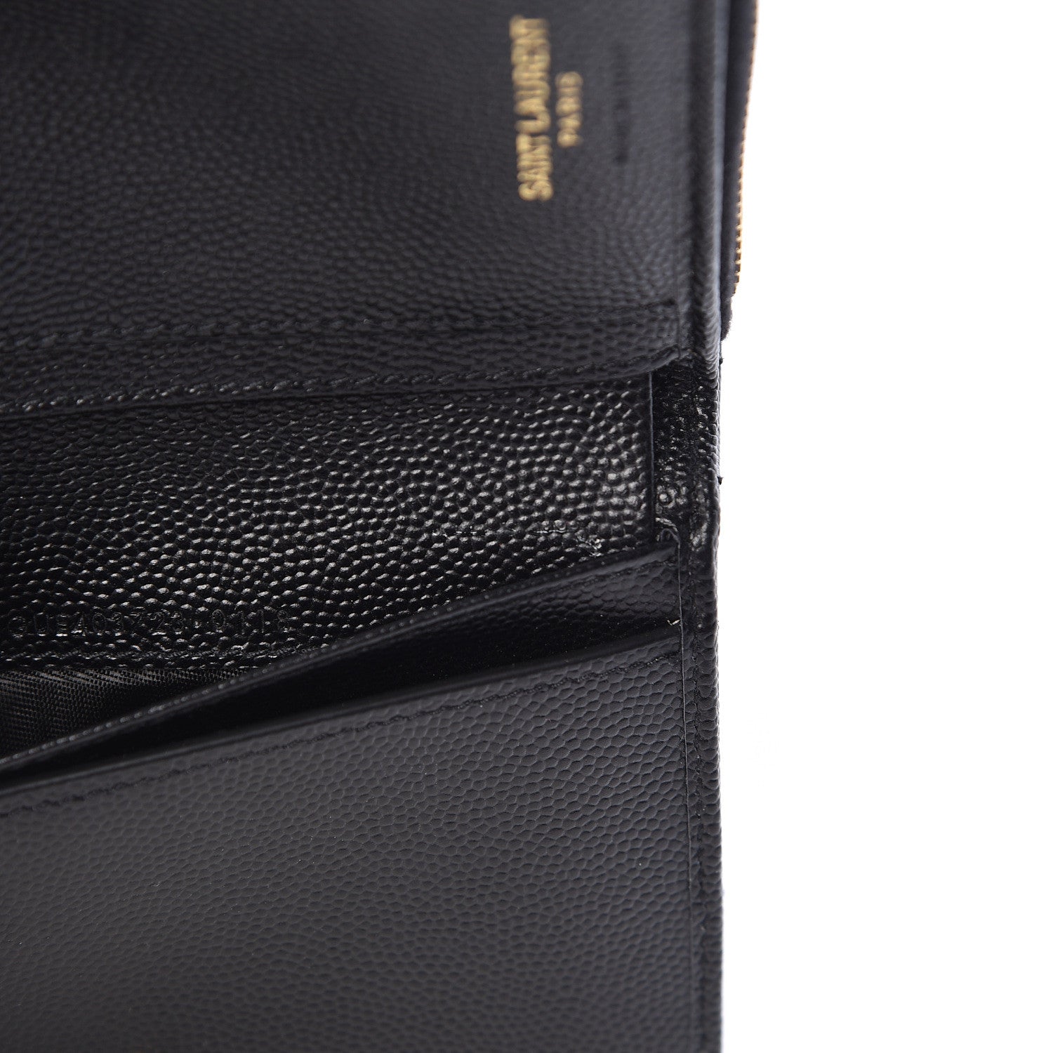 Saint Laurent Grain De Poudre Matelasse Chevron Monogram Compact Zip Around Wallet Black 9 of 11