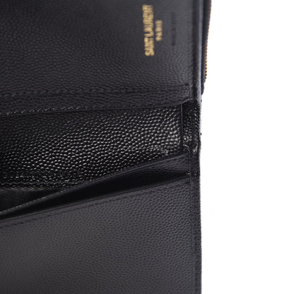 Saint Laurent Grain De Poudre Matelasse Chevron Monogram Compact Zip Around Wallet Black 9 of 11