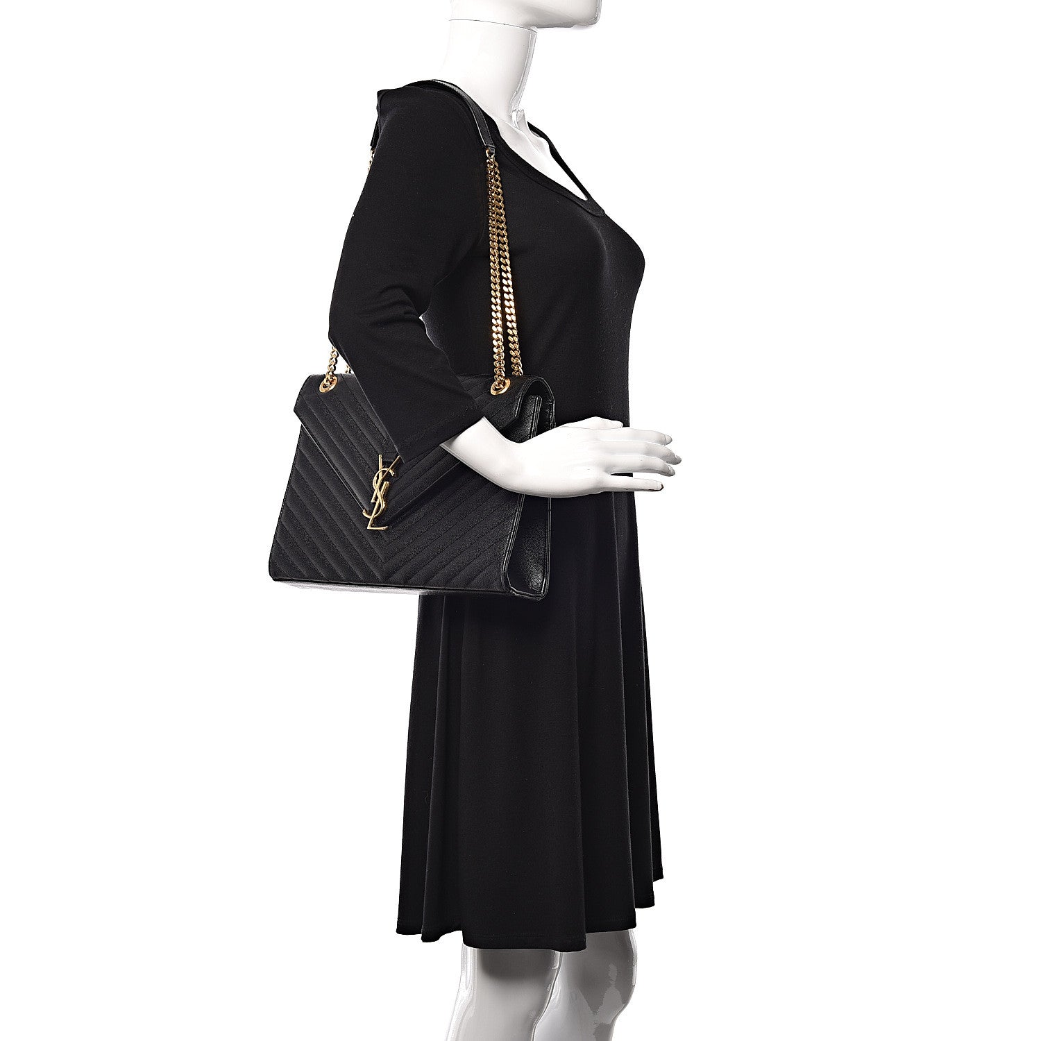 Saint Laurent Grain De Poudre Matelasse Chevron Large Monogram Satchel Black 2 of 20
