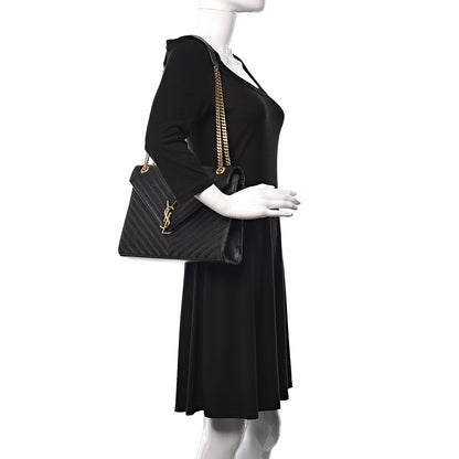 Saint Laurent Grain De Poudre Matelasse Chevron Large Monogram Satchel Black 2 of 20