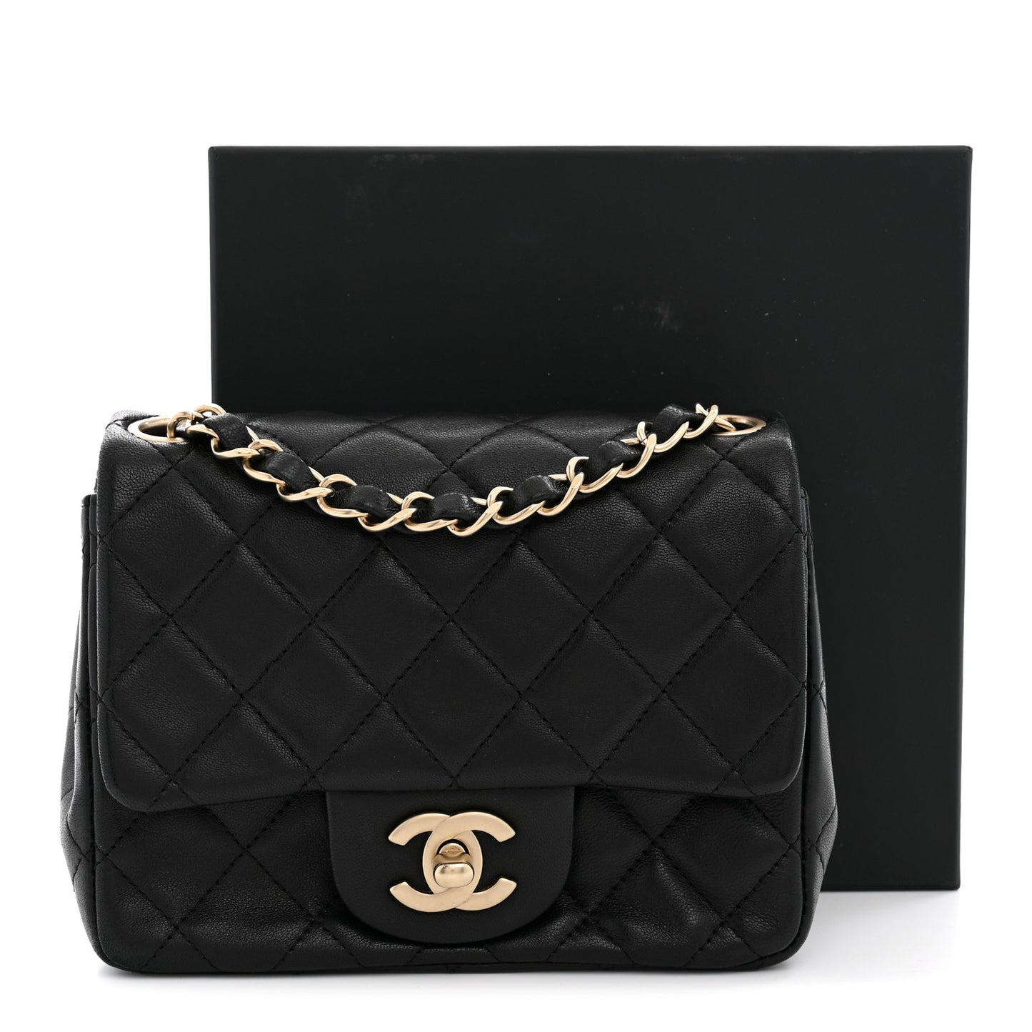 Lambskin Quilted Mini Square Flap Black