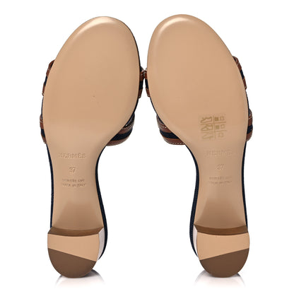 Hermes Calfskin Denim Oasis Sandals 37 Bleu Brut Gold 5 of 9