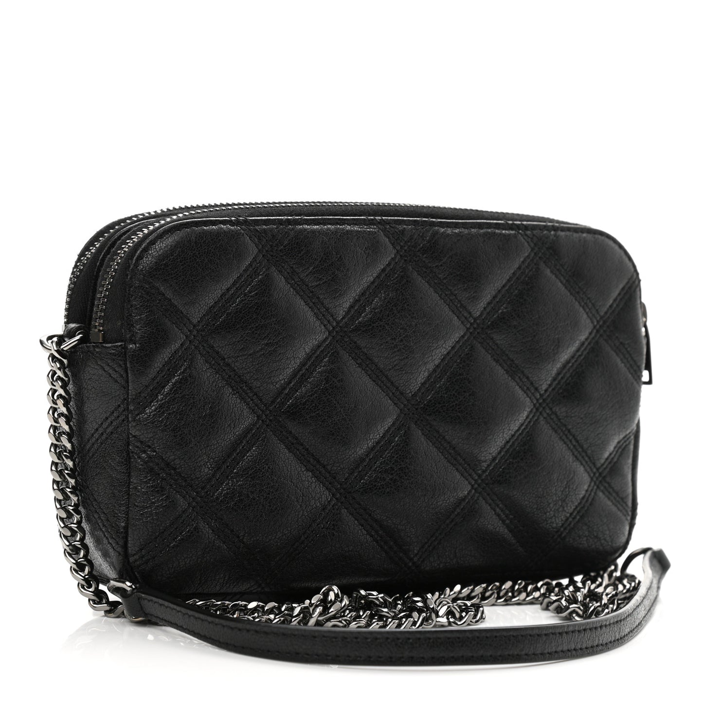 Grained Lambskin Quilted Mini Becky Double Zip Bag Black