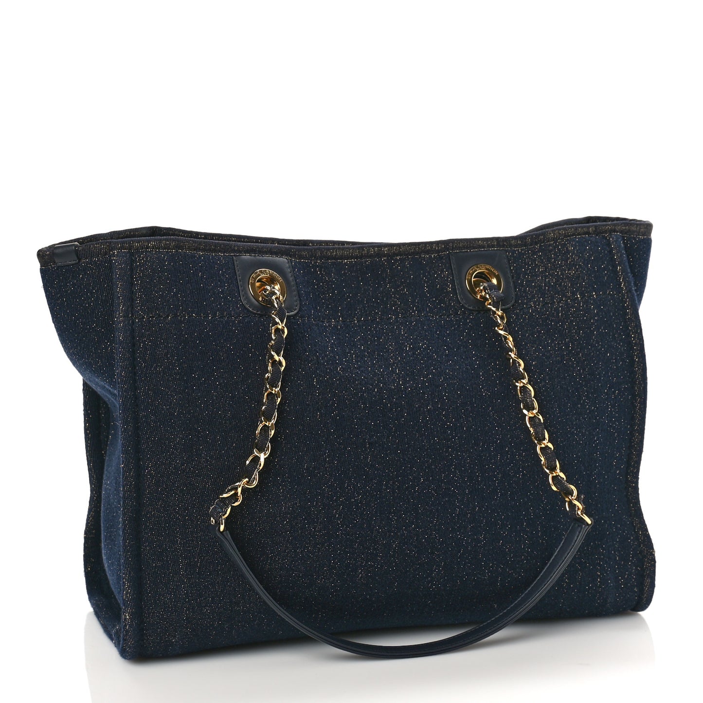 Lurex Canvas Small Deauville Tote Navy Blue Gold