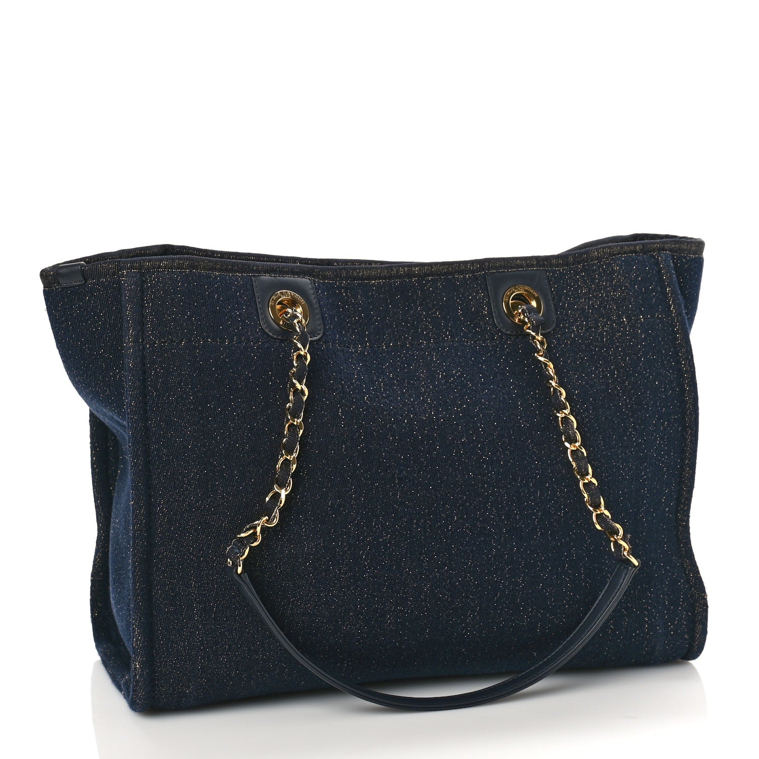 Chanel Lurex Canvas Small Deauville Tote Navy Blue Gold 3 of 10