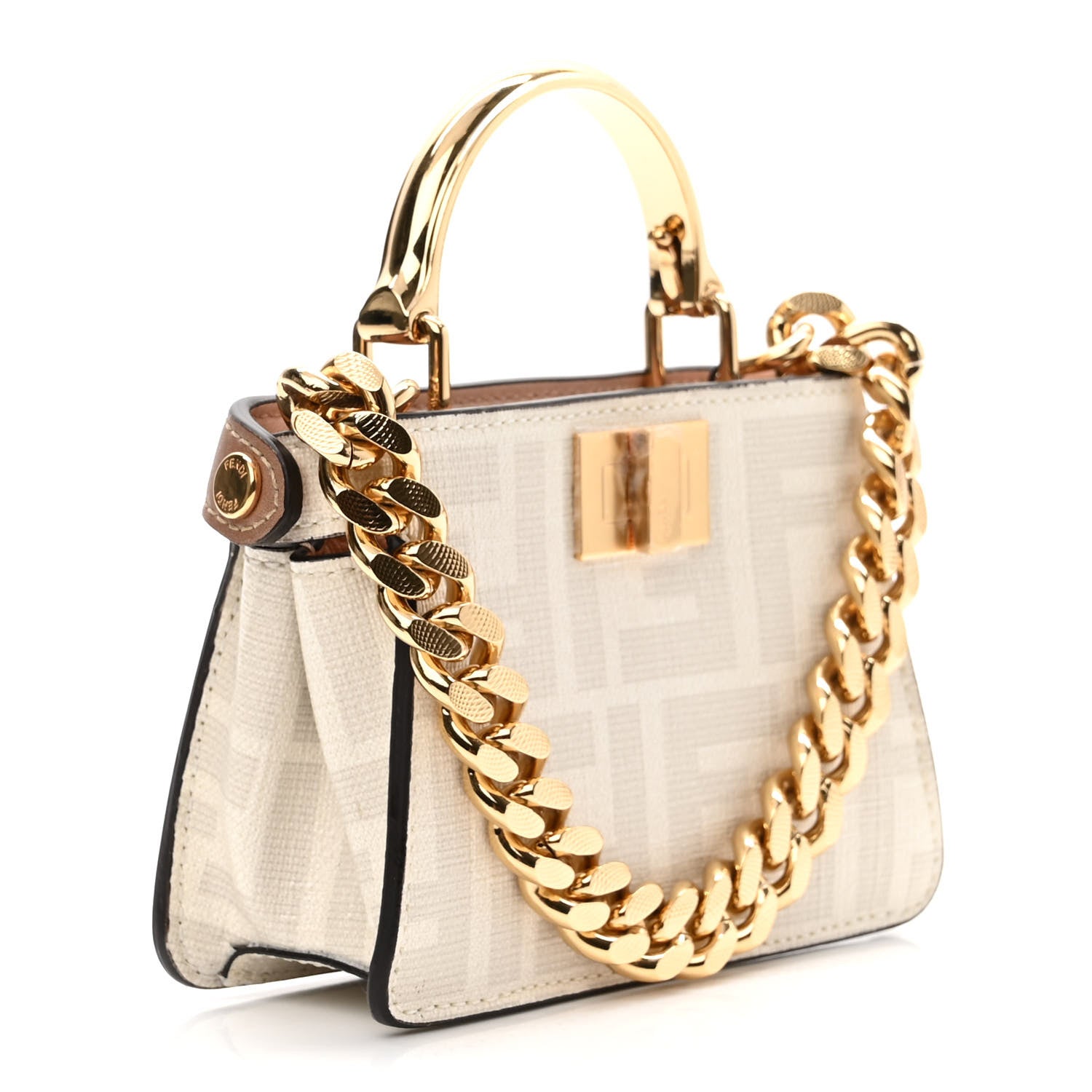 Fendi Glazed Fabric FF Bikini Girls Inlay Nano Peekaboo Maxi Handle Satchel Bianco Perla Multicolor 3 of 9
