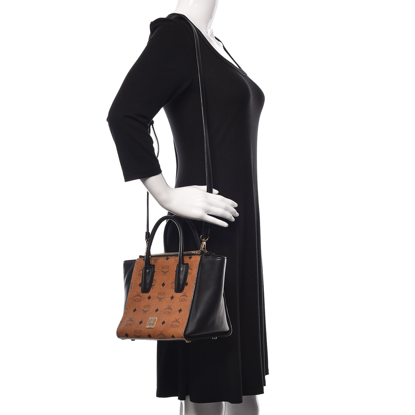 Visetos Small Kathy Double Zip Tote Cognac Black