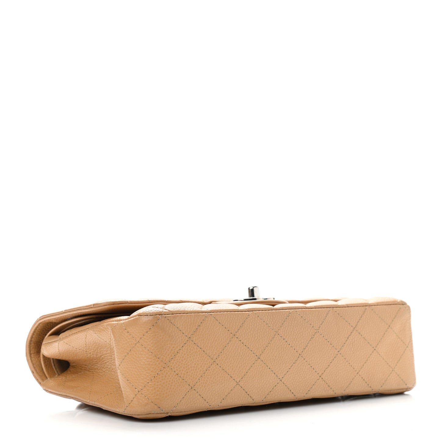 Caviar Quilted Medium Double Flap Beige