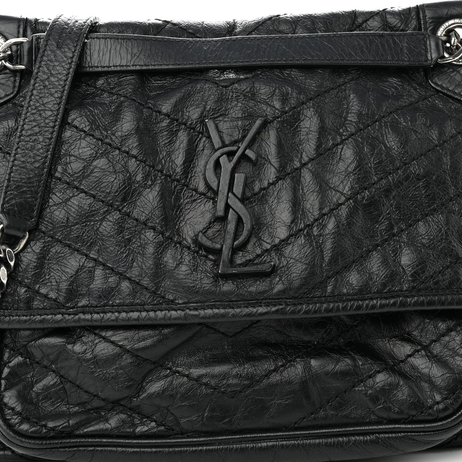 Saint Laurent Crinkled Calfskin Matelasse Monogram Large Niki Chain Satchel Black 8 of 12