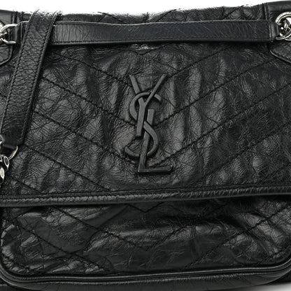 Saint Laurent Crinkled Calfskin Matelasse Monogram Large Niki Chain Satchel Black 8 of 12