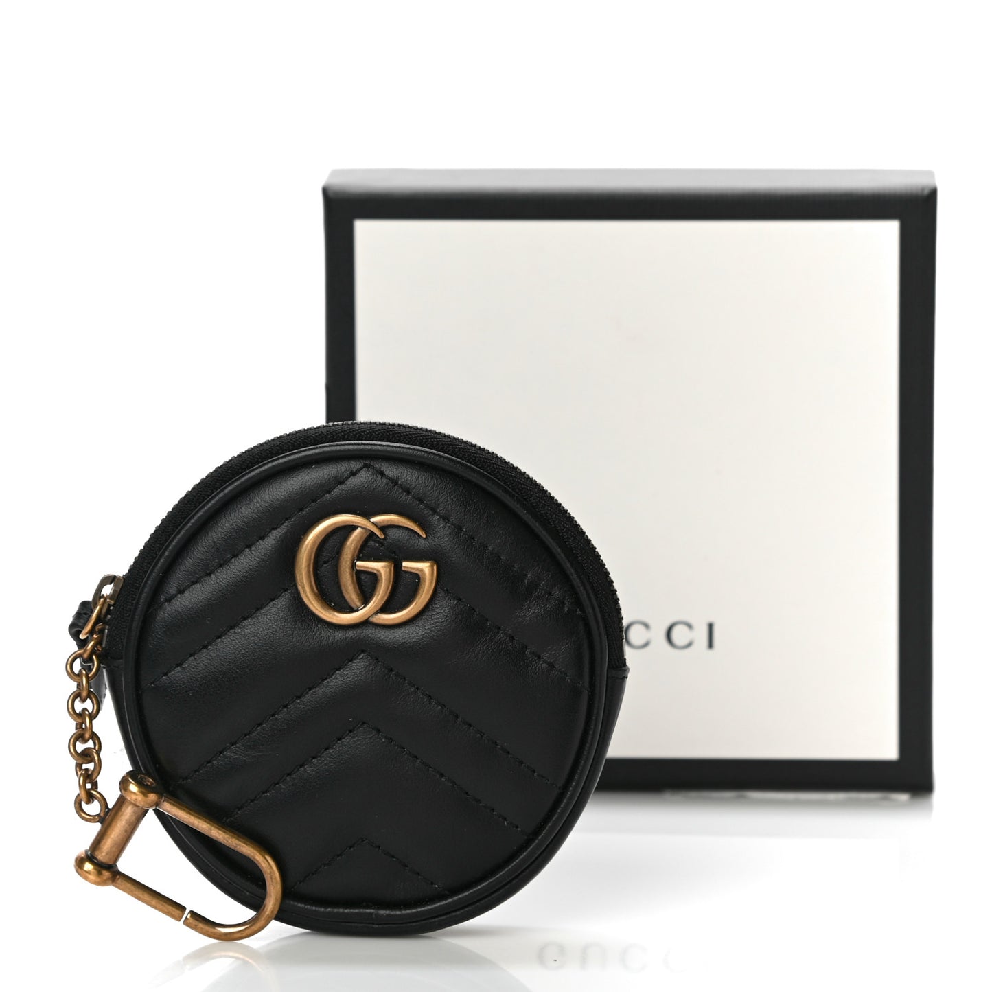 Calfskin Matelasse GG Marmont Round Coin Purse Black