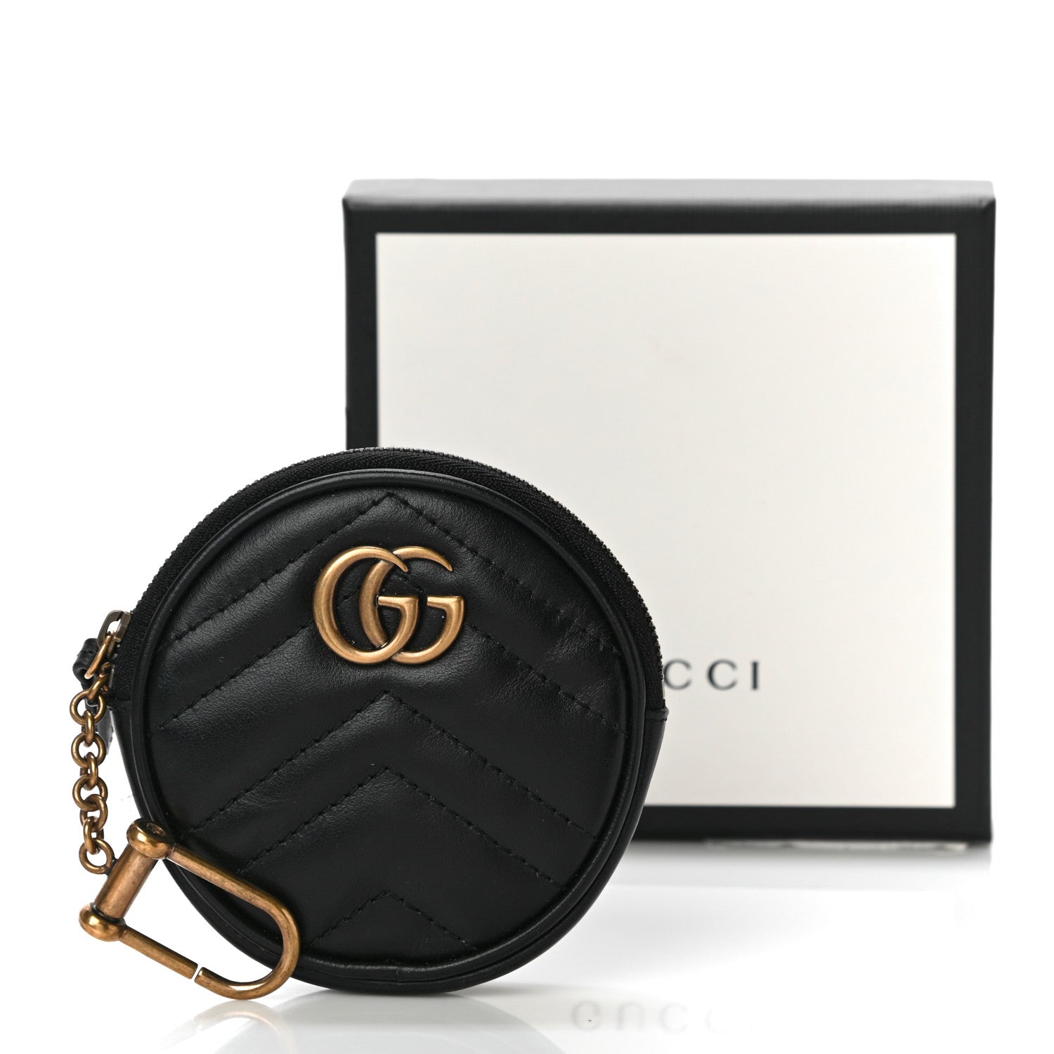 Gucci Calfskin Matelasse GG Marmont Round Coin Purse Black 13 of 13