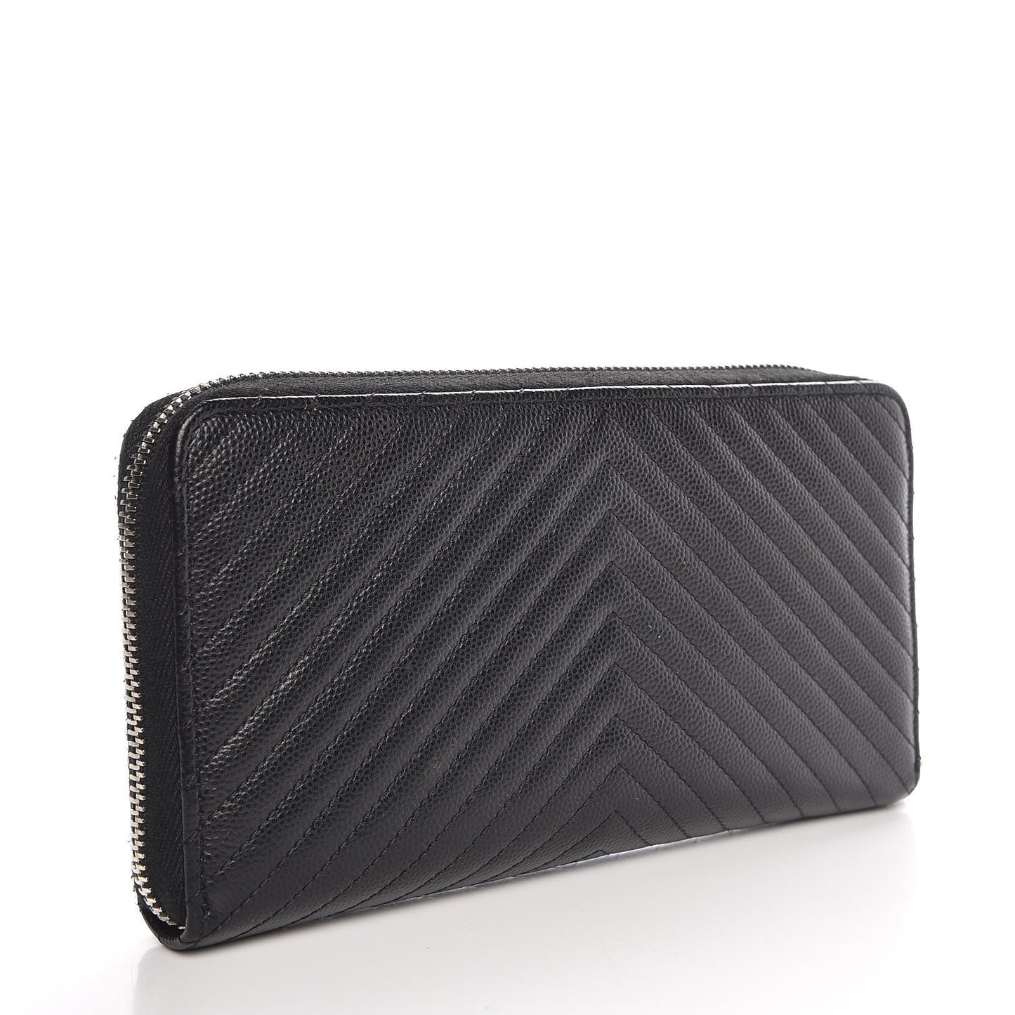 Caviar Chevron Quilted Large Gusset Zip Around Wallet Black