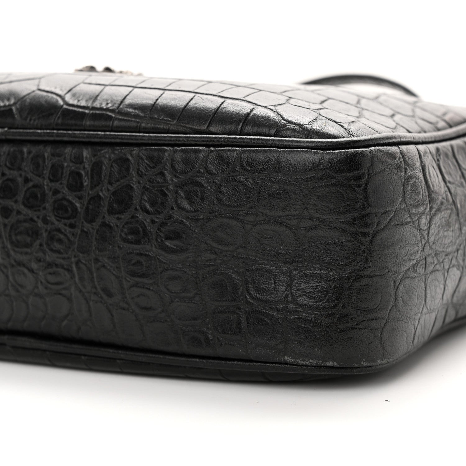 Saint Laurent Calfskin Crocodile Embossed Monogram Lou Camera Bag Black 10 of 13