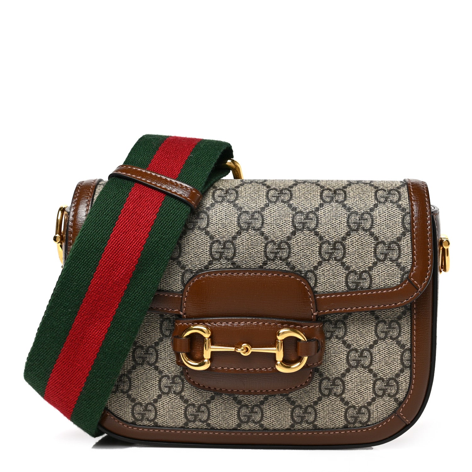 Gucci GG Supreme Monogram Azalea Calfskin Web Mini Horsebit 1955 Shoulder Bag Beige Ebony Brown Sugar 1 of 9