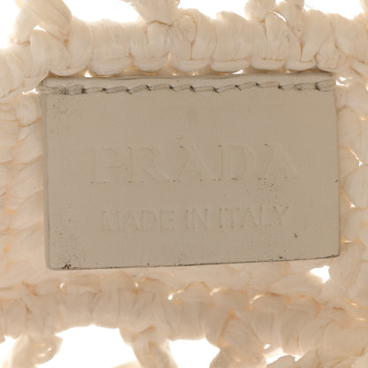 Prada Yarn Raffia Effect Crochet Logo Embroidered Tote Bag White 6 of 12