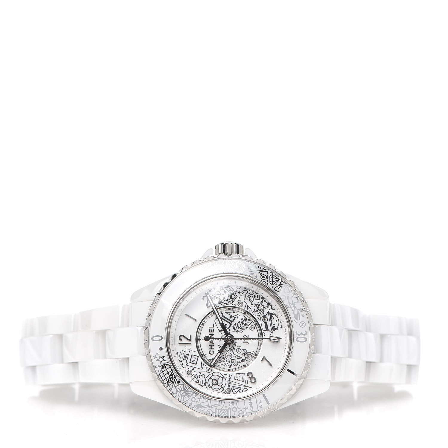 Chanel Stainless Steel Ceramic Diamond 33mm J12 Limited Edition Quartz Watch White 3 of 7