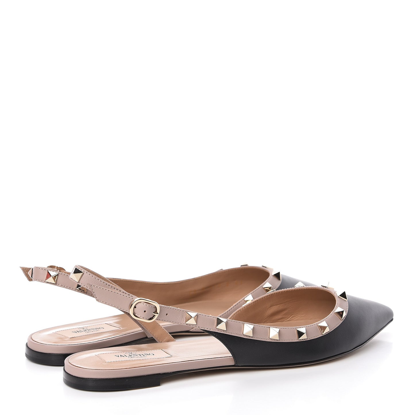 Nappa Rockstud Slingback Flats 41 Black Poudre