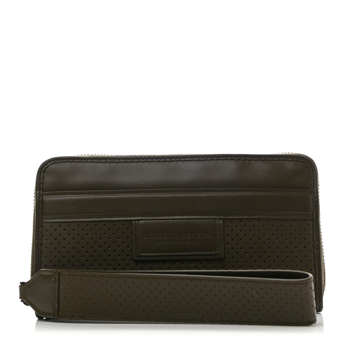 Perforated Calfskin Leggero Wristlet Green
